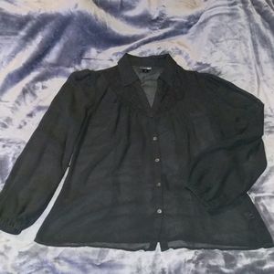 Sheer long sleeve collar top black east 5th